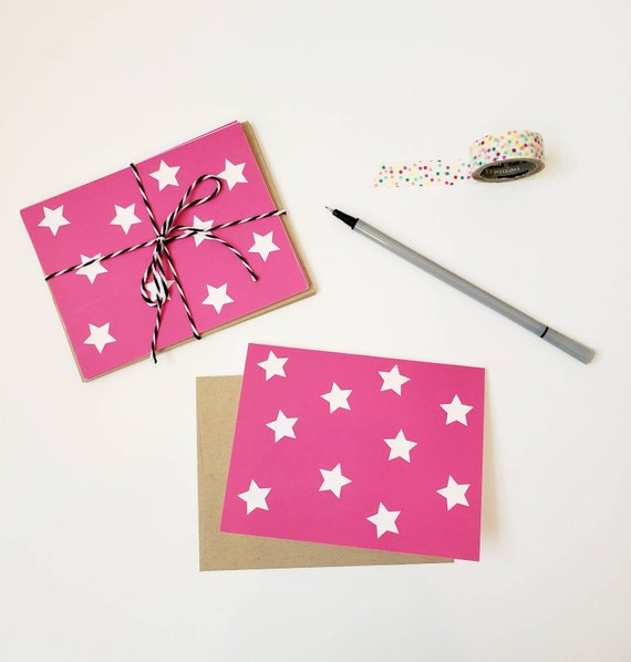 Stationery Set of 6 Folded Cards for Girls, Pink Stationery, Pink Stars, Kids  Stationery Set, Pink Cards, Set of 6 Blank Note Cards 