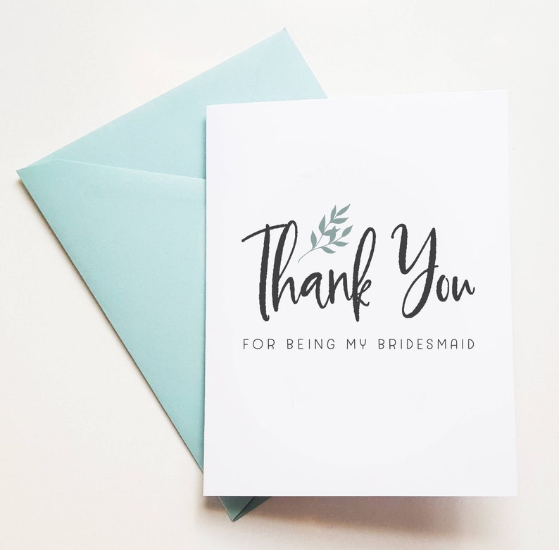 Wedding Party Cards Thank you card Thank you from Bride to Bridesmaid on wedding day Wedding Day Cards Thank you for Being my Bridesmaid
