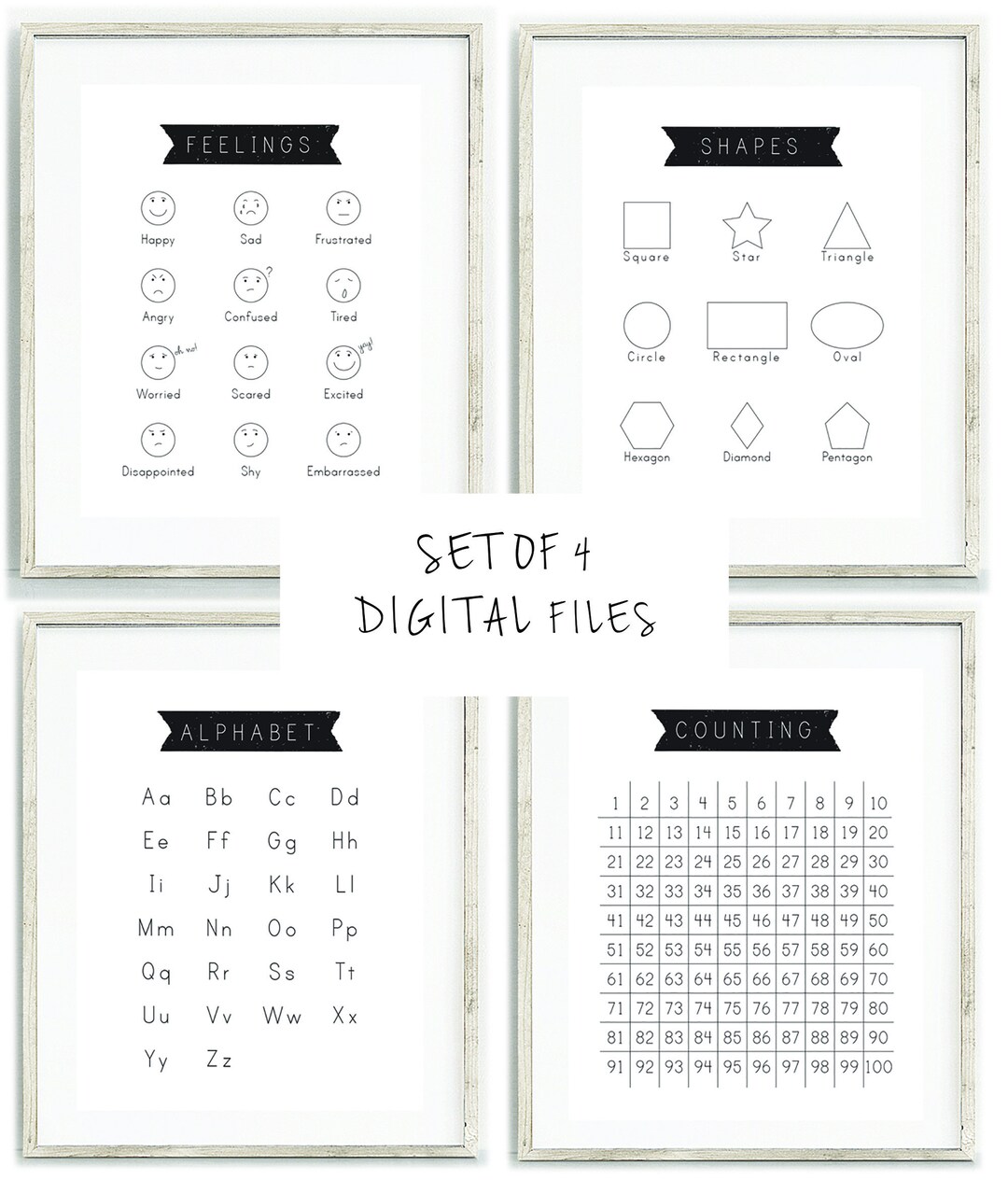 Alaphabet and Numbers Printable Art for Kids, Black and While Printable ...