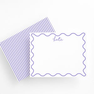 Set di cancelleria personalizzato con bordo smerlato viola, biglietti di ringraziamento per bambini, cancelleria tradizionale lavanda per bambine