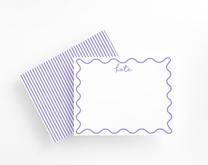 Personalized Purple Scalloped Border Stationery Set, Kids Thank You Notecards, Baby Girl Lavender Traditional  Stationery