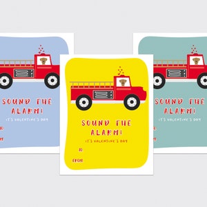 自分で印刷する子供向けバレンタインデーカードセット、バレンタインPDF、かわいい消防車カード、自宅で印刷する子供向けバレンタイン、幼稚園向け印刷物