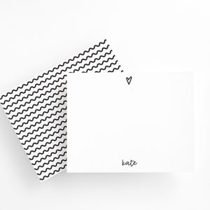 Ensemble de papeterie personnalisée minimaliste avec coeur, cartes de correspondance personnalisées, papeterie noir et blanc pour femme, jolies cartes de remerciement