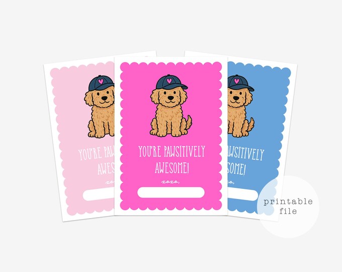 Printable Kids Valentine Cards, Dog Valentines Day Cards for Classroom, Preschool PDF