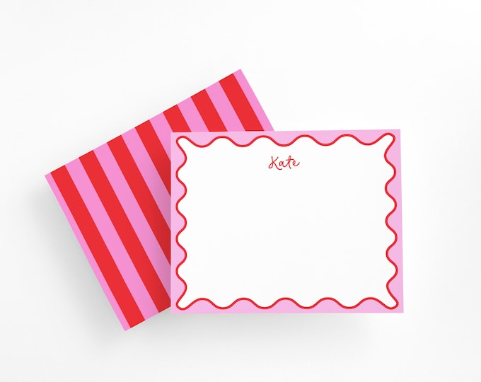 Personalized Colorful Scalloped Stationery Set, Custom Wavy Border Notecards, Birthday Gift, Name Notecards, Stationary, Christmas Gift