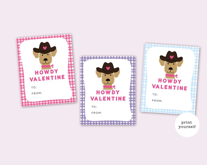 PRINT YOURSELF Cute Cowgirl Valentine's Day Cards, Classroom Valentine PDF, Cute Pirates, Print at home Greeting Card Set for Kids,