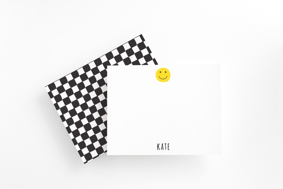 Personalized Smiley Note Cards, Custom Stationery Set, Retro Happy Face ...