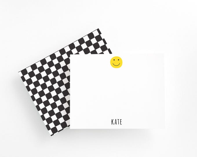 Personalized Smiley Note Cards, Custom Stationery Set, Retro Happy Face Cards, Minimalist Stationery, Cute Thank You Cards, Gift for Her