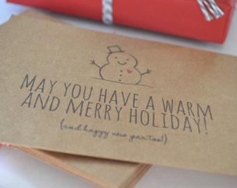 Set of 24 Holiday Postcards, Warm and Merry Christmas Cards with Snowman Design