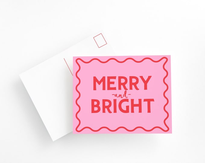 HOLIDAY POSTCARD SET , Merry and Bright Holiday Postcards, Merry Christmas Postcards, Happy Holidays Cards, Holiday Greetings