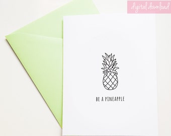 Print at Home Pineapple Card, Tropical Theme Birthday Party, Graduation Card, Cute Greeting Cards, Whimsical Greeting Cards