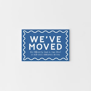 Adreswijzigingskaarten blauw, We've Moved Platte kaarten, nieuwe adresaankondiging, moderne verhuiskaarten, eenvoudige adreswijzigingskaarten
