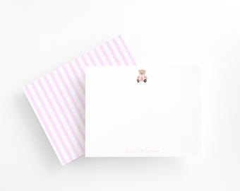 Papeterie rose ours en peluche pour bébé fille - cadeau personnalisé pour baby shower - cartes de correspondance vintage pour bébé - coffret cadeau personnalisé pour nouveau-né