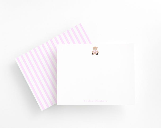 Pink Teddy Bear Baby Girl Stationery – Personalized Baby Shower Gift – Vintage Baby Note Cards – Custom Newborn Gift Set