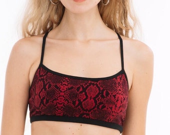 Crop top - Yoga Crop top - STRING BRA TOP - Red Black Snake - Yoga top - Bra top - Sporty Bra - Underwear -
