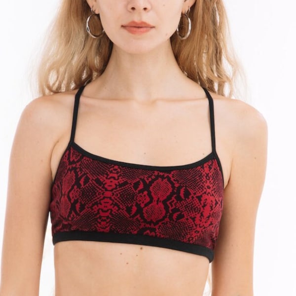 Crop top - Yoga Crop top - STRING BRA TOP - Red Black Snake - Yoga top - Bra top - Sporty Bra - Underwear -