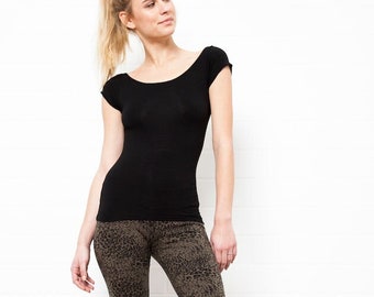 CZARNY Top z wyciętymi plecami - Top z odkrytymi plecami - Top z szerokim dekoltem - Top do jogi - Tosca - Morska zieleń - Podstawowy strój - Odzież sportowa - Trwały - Top sportowy