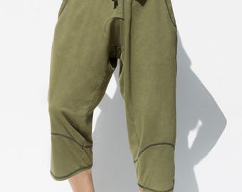 Herr 3/4-byxor - Yoga Herr Capris - Olivgrön