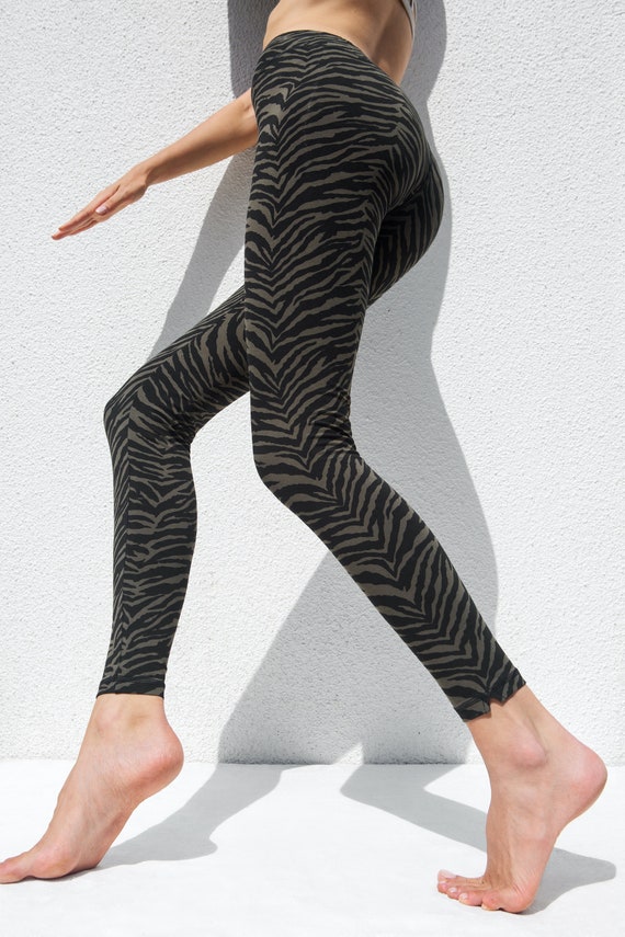 Cream Black Zebra Print Leggings, Zebra Tights, Cotton Lycra Leggings,  Animal Print Leggings, Dance Tights, Fitness Leggings for Women 