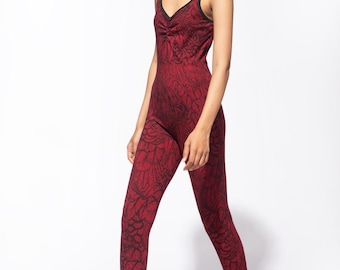 CATSUIT - Red Feather - Unitard - Body - Strój do jogi - Strój powietrzny - Strój do tańca - Jednoczęściowy - Odzież festiwalowa - Trykot - Kombinezon