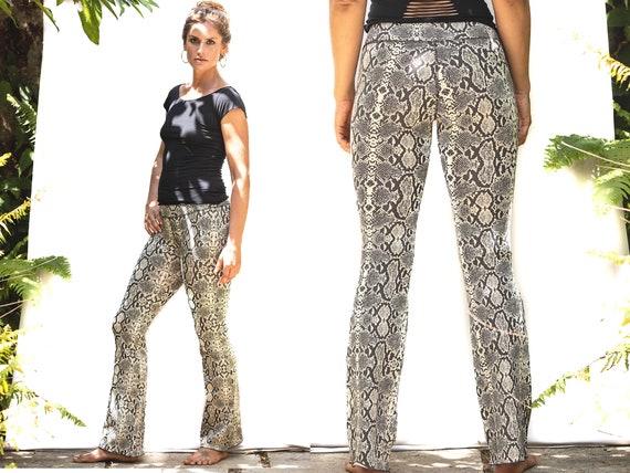 CREAM BROWN SNAKE Bootleg Leggings Yoga Flares Dance Wear Street