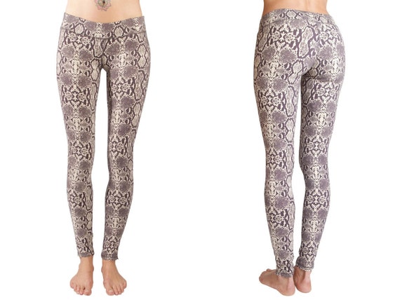 Cream Brown Snake Print Leggings Cotton 