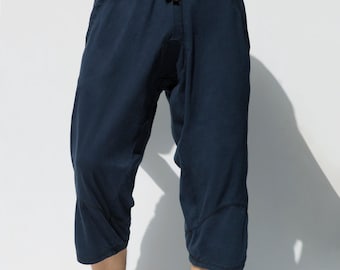 Herr 3/4-byxor - Yoga Herr Capris - Marinblå