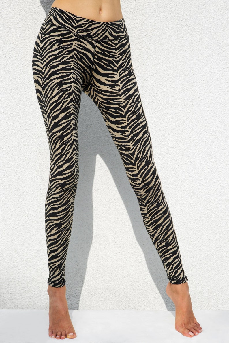 Cream Black Zebra Print Leggings Zebra Tights Cotton Lycra Etsy