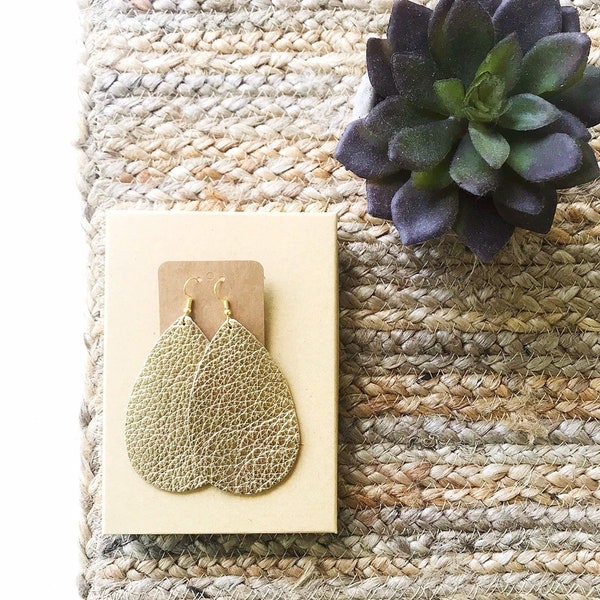 Gold Leather Earrings, Gold Teardrop Earring, leather statement earring, gold earring