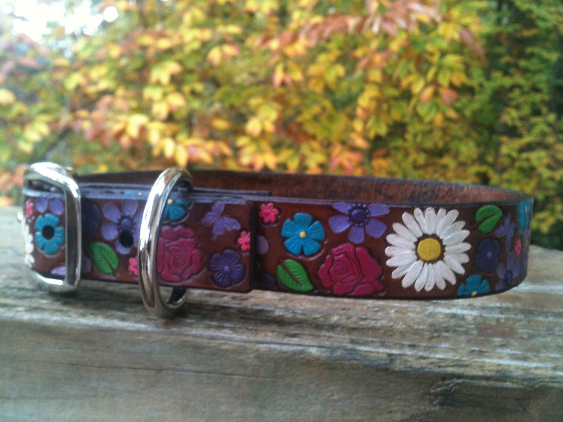 Charming Leather Dog Collar With Pet's Name Handmade Etsy