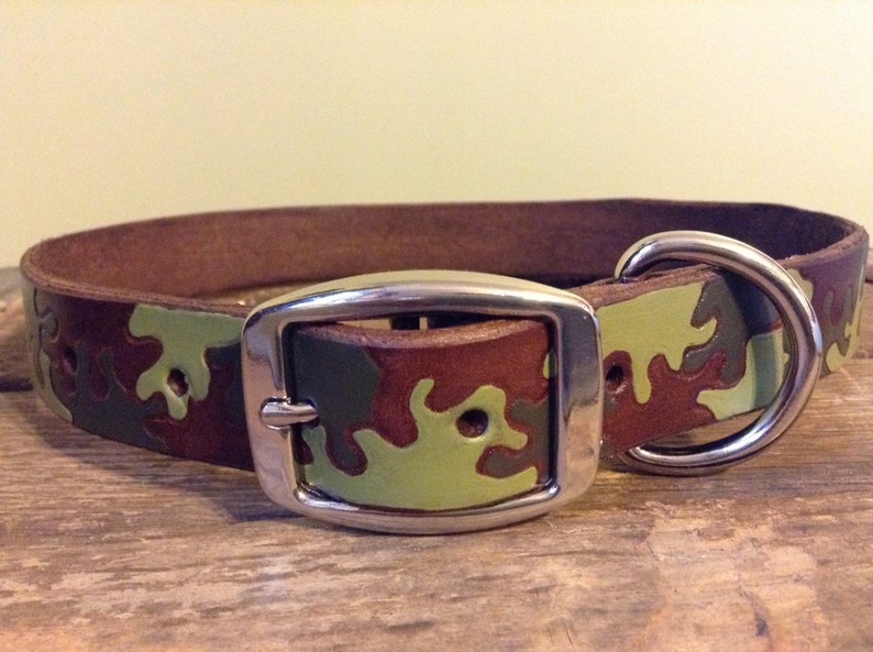 Camouflaged LEATHER Dog Collar Pets Name and Contact Etsy
