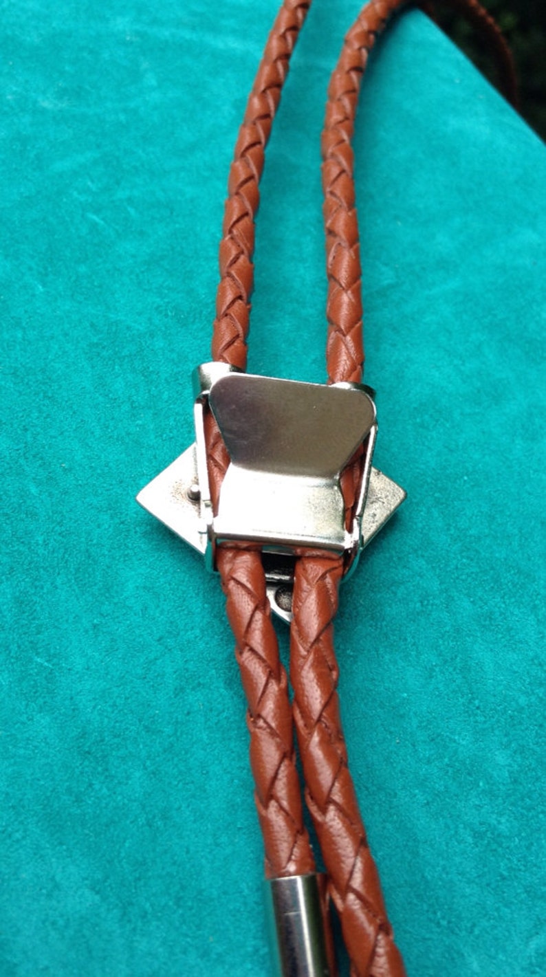 Leather Bolo Tie Braided Cord Moveable Gears Concho Etsy