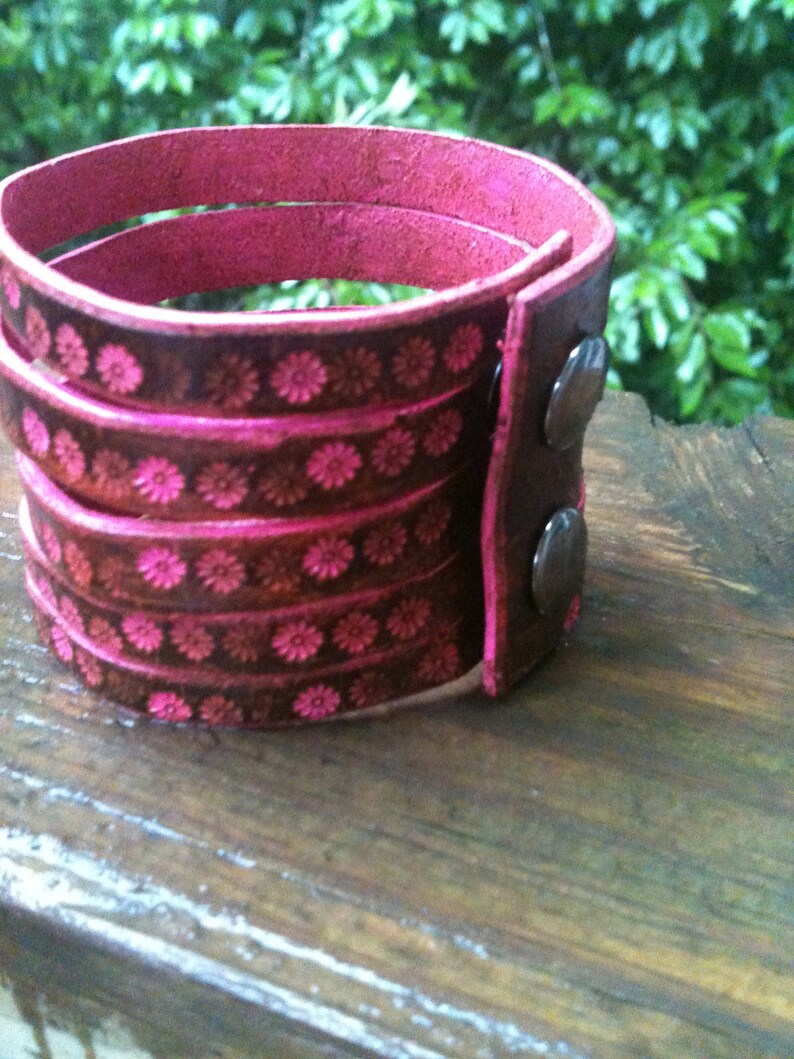 Pink & Brown Multiple Bracelet Effect Cuff Embossed Etsy