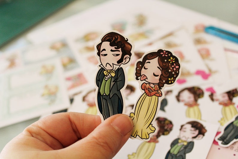 NEW SHINY Stickers: Elizabeth Bennet & Mr Darcy, Pride and Prejudice image 1