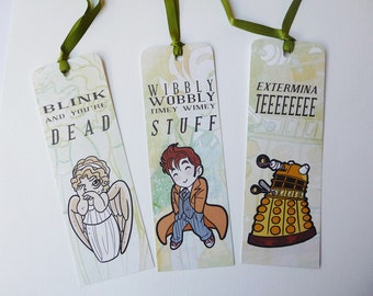 Doctor Who, Weeping Angel y Dalek - marcapáginas ilustrados, impresos