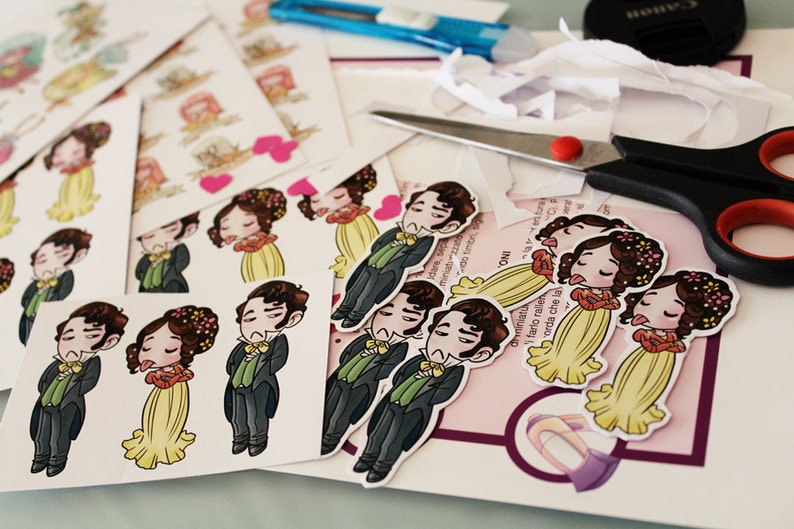 NEW SHINY Stickers: Elizabeth Bennet & Mr Darcy, Pride and Prejudice image 2