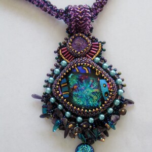 OOAK Embellished Purple Glass Cab Necklace with Netted Rope image 3
