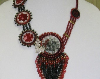 Fringed Glass Cab Necklace