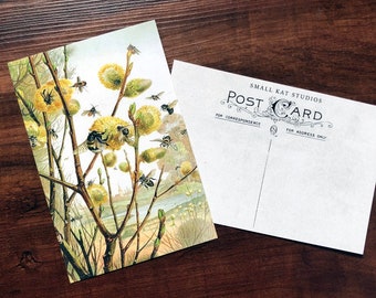 Vintagevykort med bi: Gåva till naturälskare, antik reproduktion