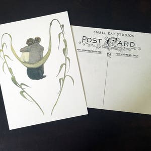 Cartão postal de casal romântico com planta, reprodução vintage, antigo, peculiar, estranho, correio de papel, amantes naturais e únicos