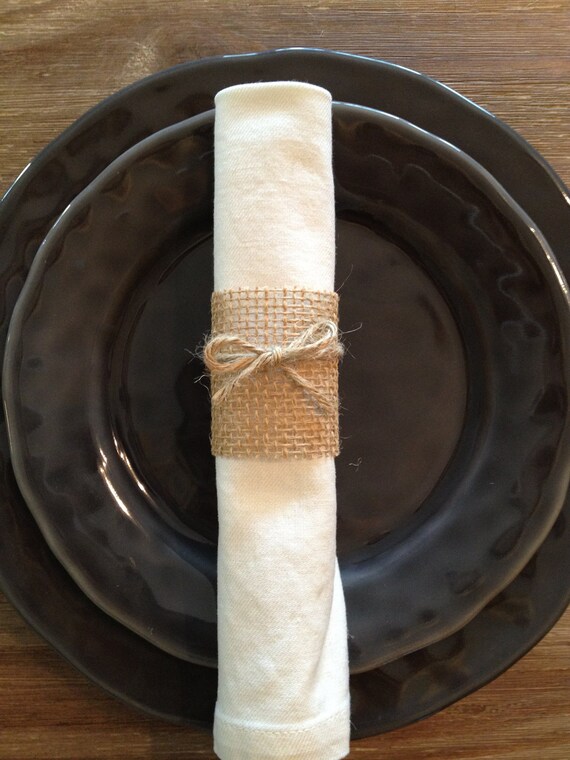 Items similar to burlap napkin rings with twine bow MADE TO ORDER on Etsy