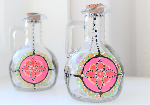 Oil And Vinegar Set Glass House Warming Gift Oil And Vinegar Etsy