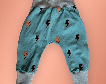 Lightening bolt blue orange black jersey harem pants leggings trousers toddler baby cloth nappy clothing harems