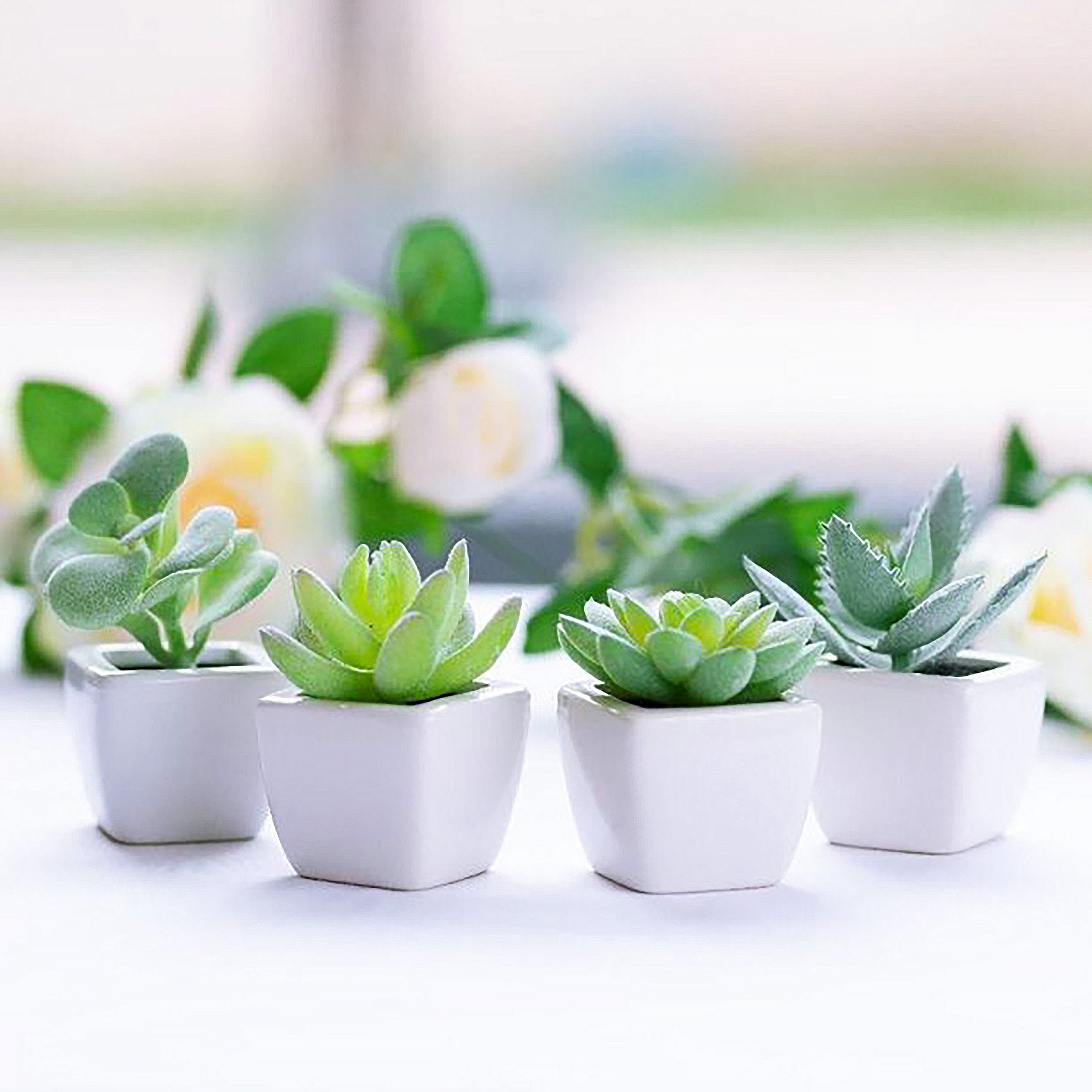 Home Garden Office Small Green Succulent Artificial Plants Ceramic Pot Decor Hot