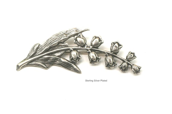 Sterling Silver Plated Lily of the Valley Brooch - Floral Art Nouveau Pin