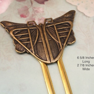 Messing messing vlinderhaarkam: Egyptian Revival Hair Stick
