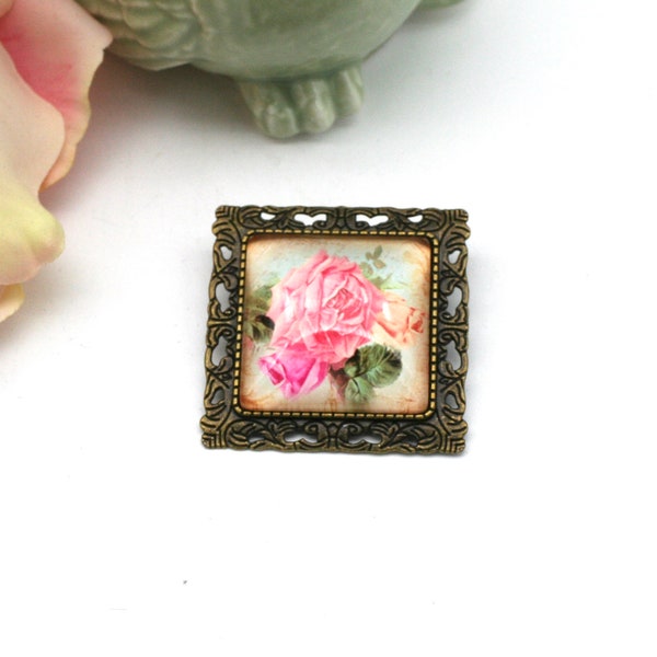 Rose Cameo Brooch, Cameo Jewelry, Cameo Pin, Rose Pin, Pink Rose Pin, Gift For Gardner