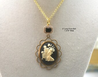 Fairy Cameo Necklace: Brass Nymph Art Nouveau Jewelry