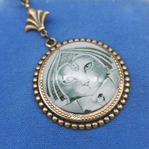 Egyptian Cat Cameo Necklace: Brass Beaded Edge, Cat Lover Gift