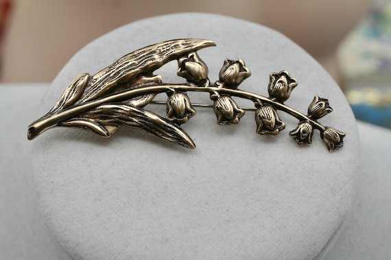 Antique Brass Lily Of The Valley Brooch- Art Nouveau Brooch- Floral Pin